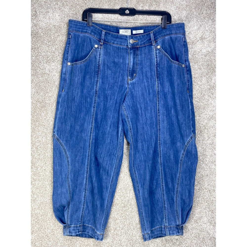 LOGO Lori Goldstein Barrel Leg Jeans Womens 16 Blue Denim Curved Baggy Stretch